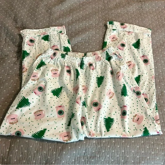 Festive Women’s Cotton Tree and Coffee Print Pajama Bottoms. Sz L/XL - Picture 1 of 4